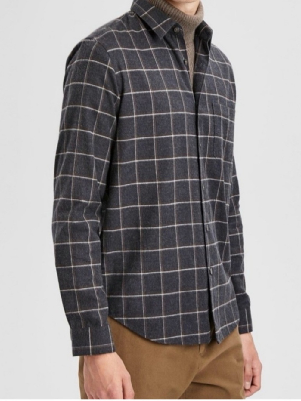 Theory rammy flannel charcoal grid 100% cotton button down mens plaid shirt XL